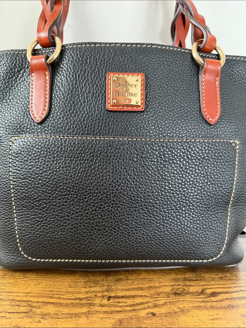 Dooney & Bourke Gretchen Small Tote Black Pebble Leather Braided Handles - Picture 3 of 16
